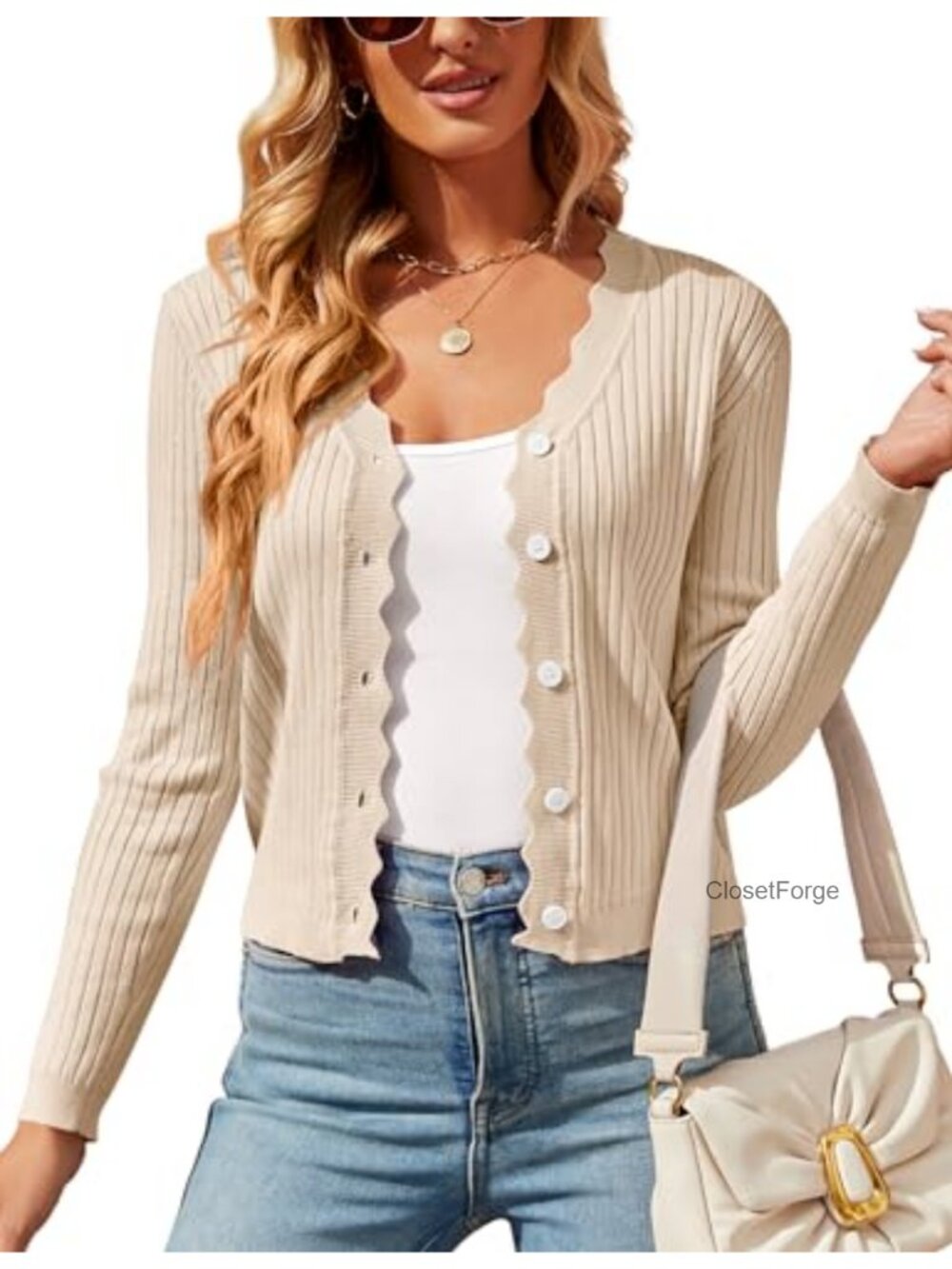 Women's Cropped Cardigan Knit Shrug V-Neck Button Down Long Sleeve Sweater